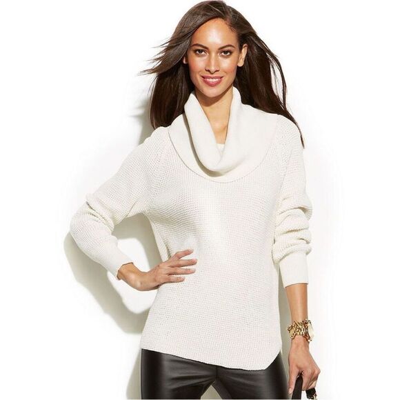 MICHAEL Michael Kors Cowl Neck Sweater Women’s M NWT Ecru Waffle Knit - Picture 1 of 11